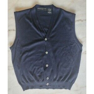 Henry Grethel Studio Women's Size Large Navy Button Up Sweater Vest Merino Wool